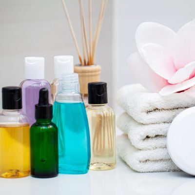 Shower supplies. Composition cosmetic products of spa treatment